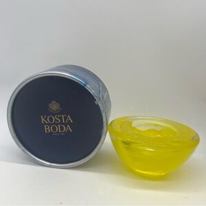 KOSTA BODA Swirl ATOLL Votive Candleholder Lime Yellow Swedish Art Glass